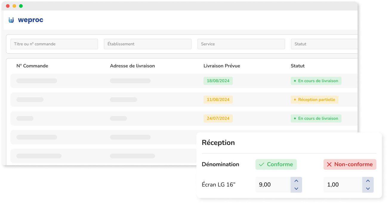 gestion receptions commandes