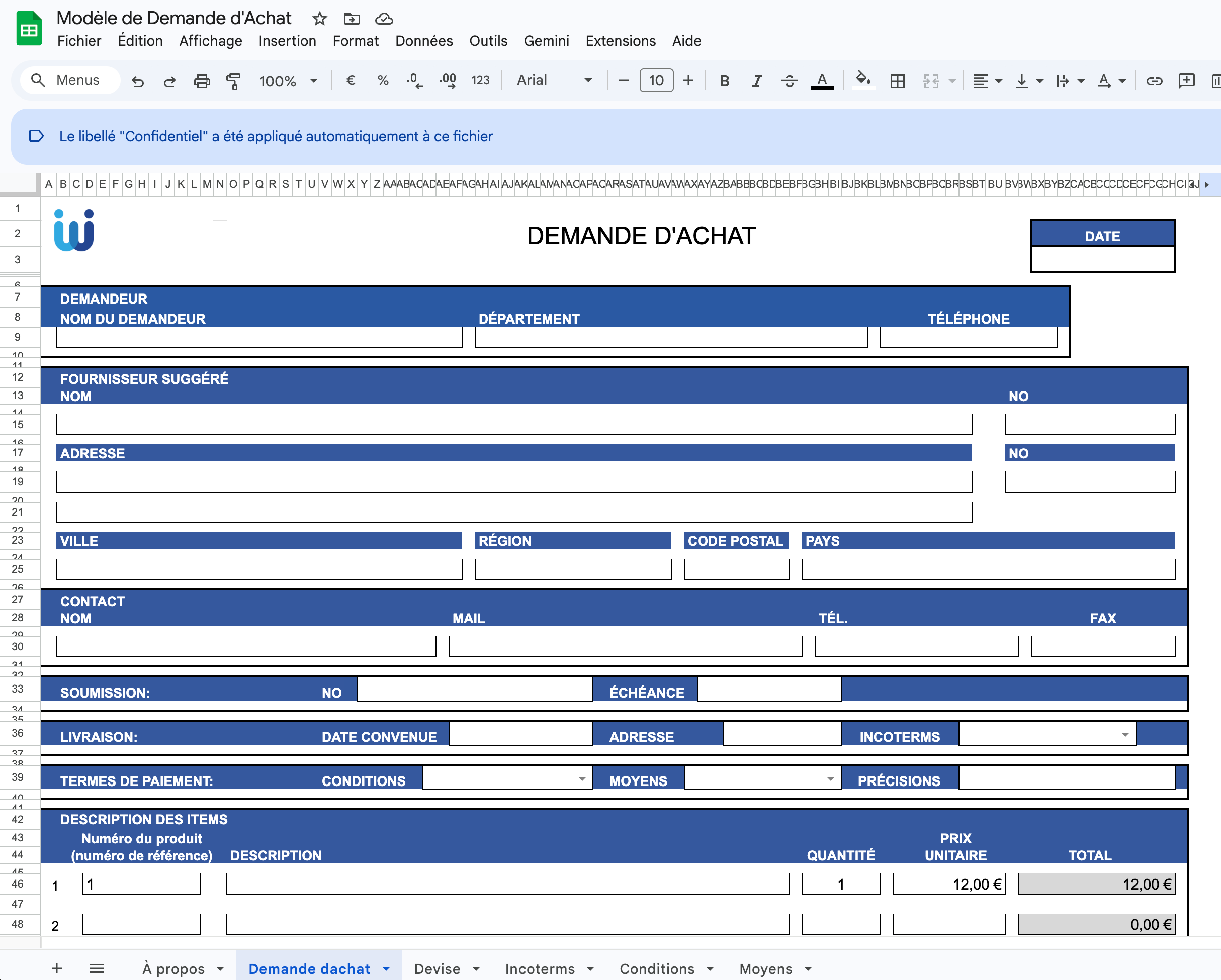 Anteprima del modello di richiesta di acquisto Excel Weproc