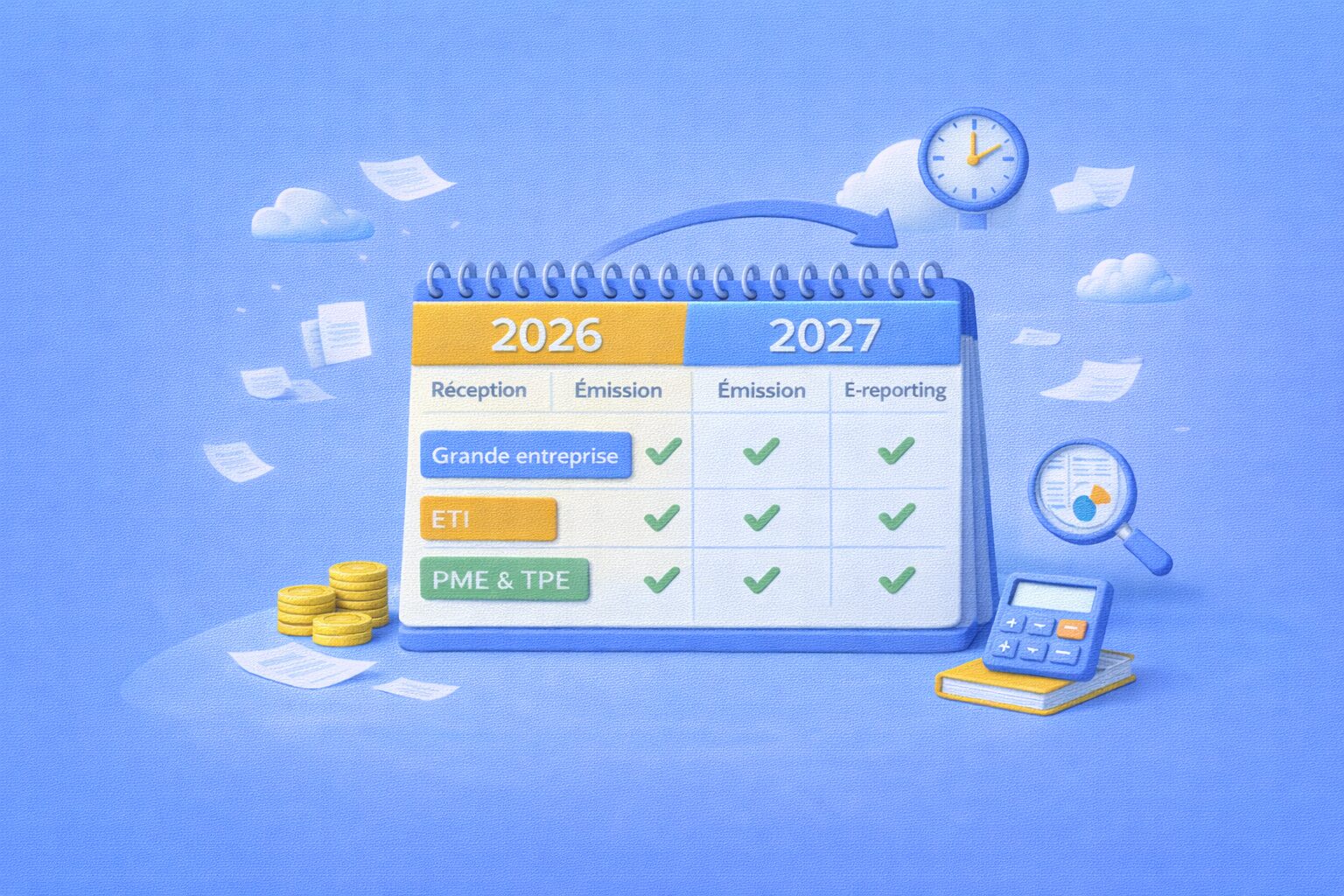 Timeline graphic showing electronic invoicing mandate dates for businesses in 2026 and 2027.