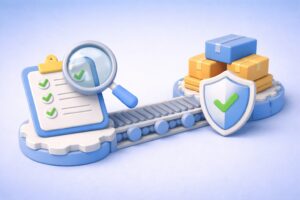 Persona revisando documentos de auditoría de proveedores en una oficina moderna.