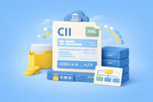 Diagram illustrating the Cross Industry Invoice (CII) XML standard for electronic invoicing.