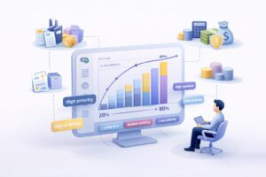 Gráfico de análisis de Pareto mostrando la distribución de gastos en compras B2B.