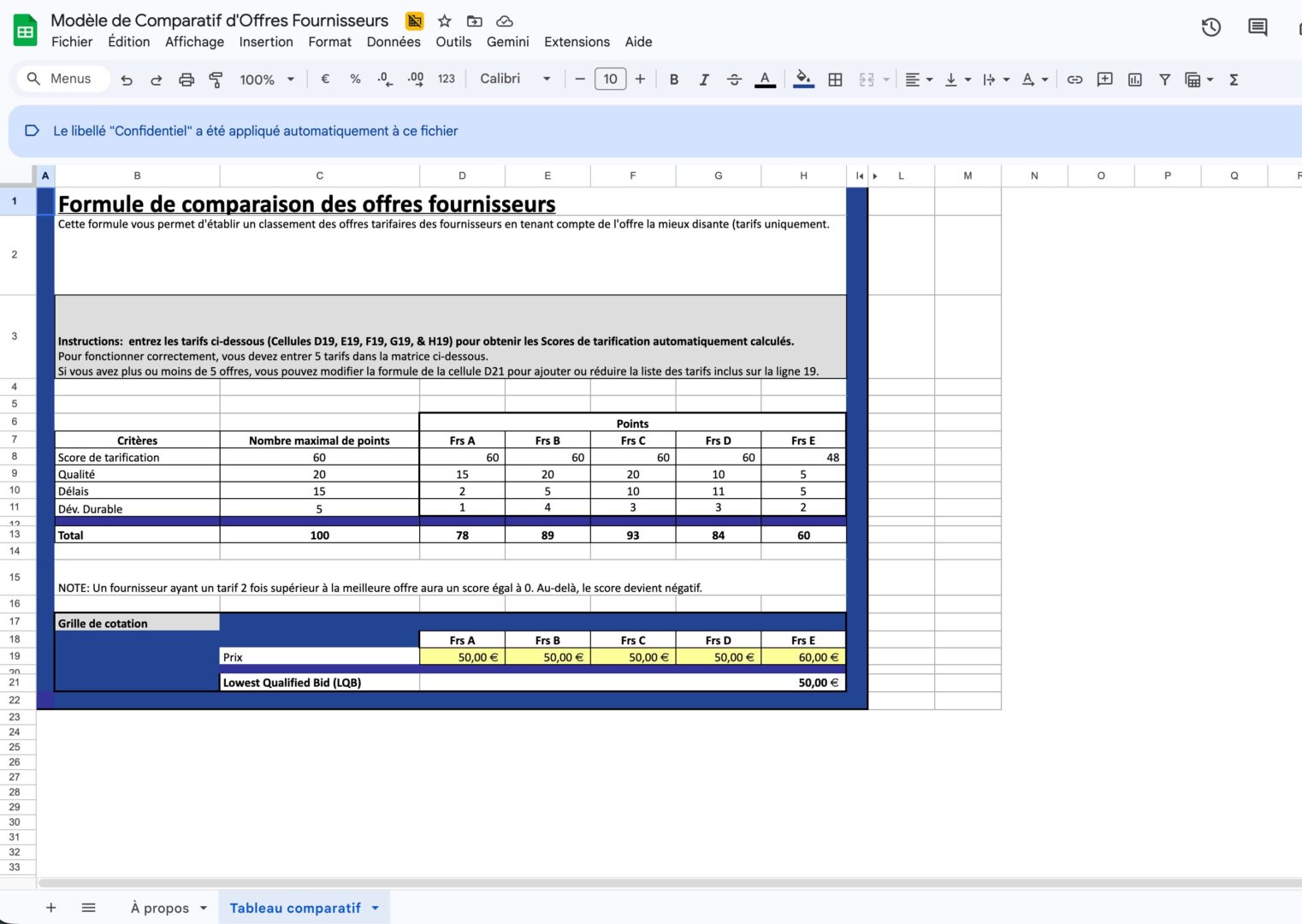 Vista previa de la plantilla de Comparativo de Ofertas de Proveedores Weproc
