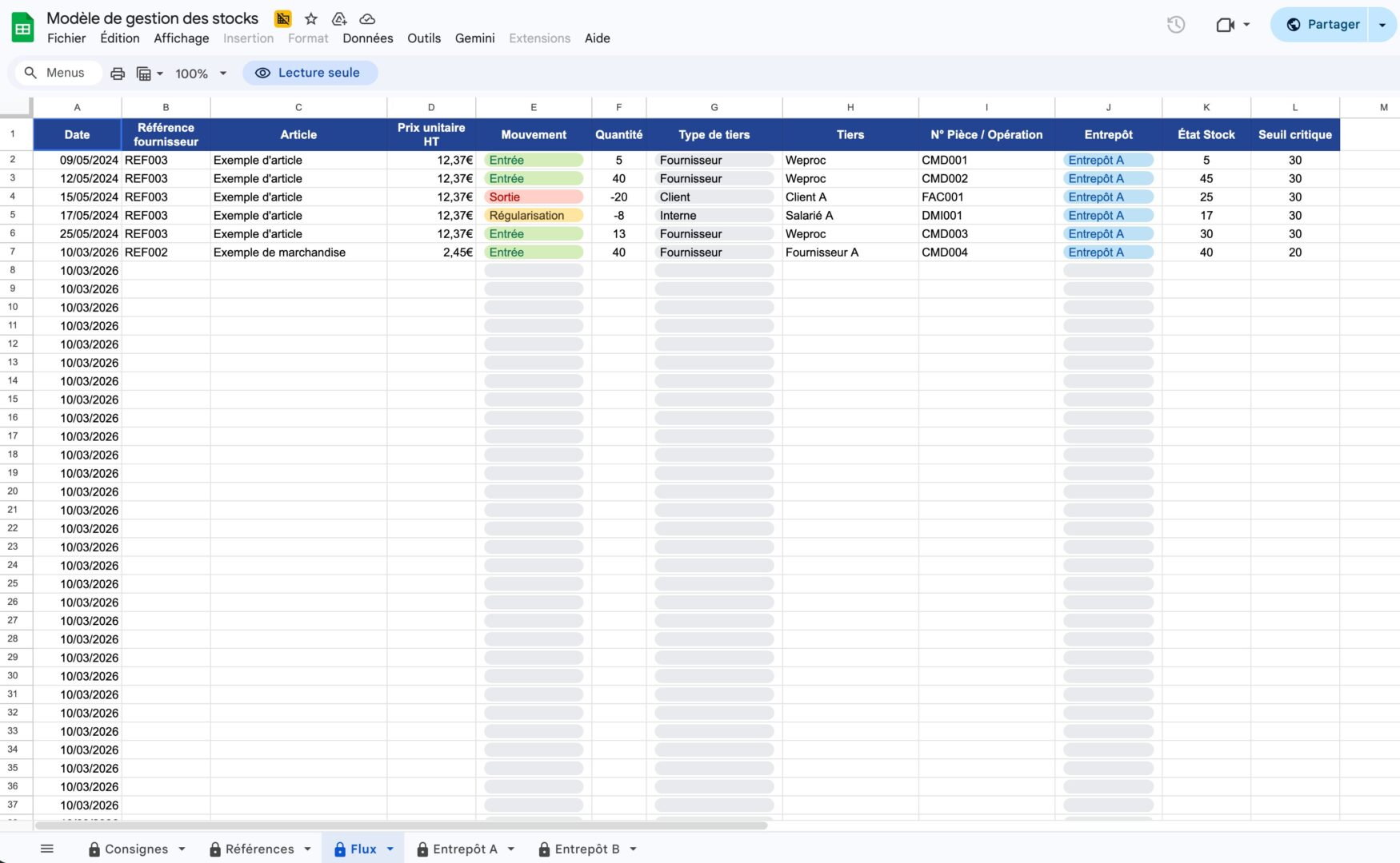 Anteprima del modello di gestione delle scorte Excel Weproc
