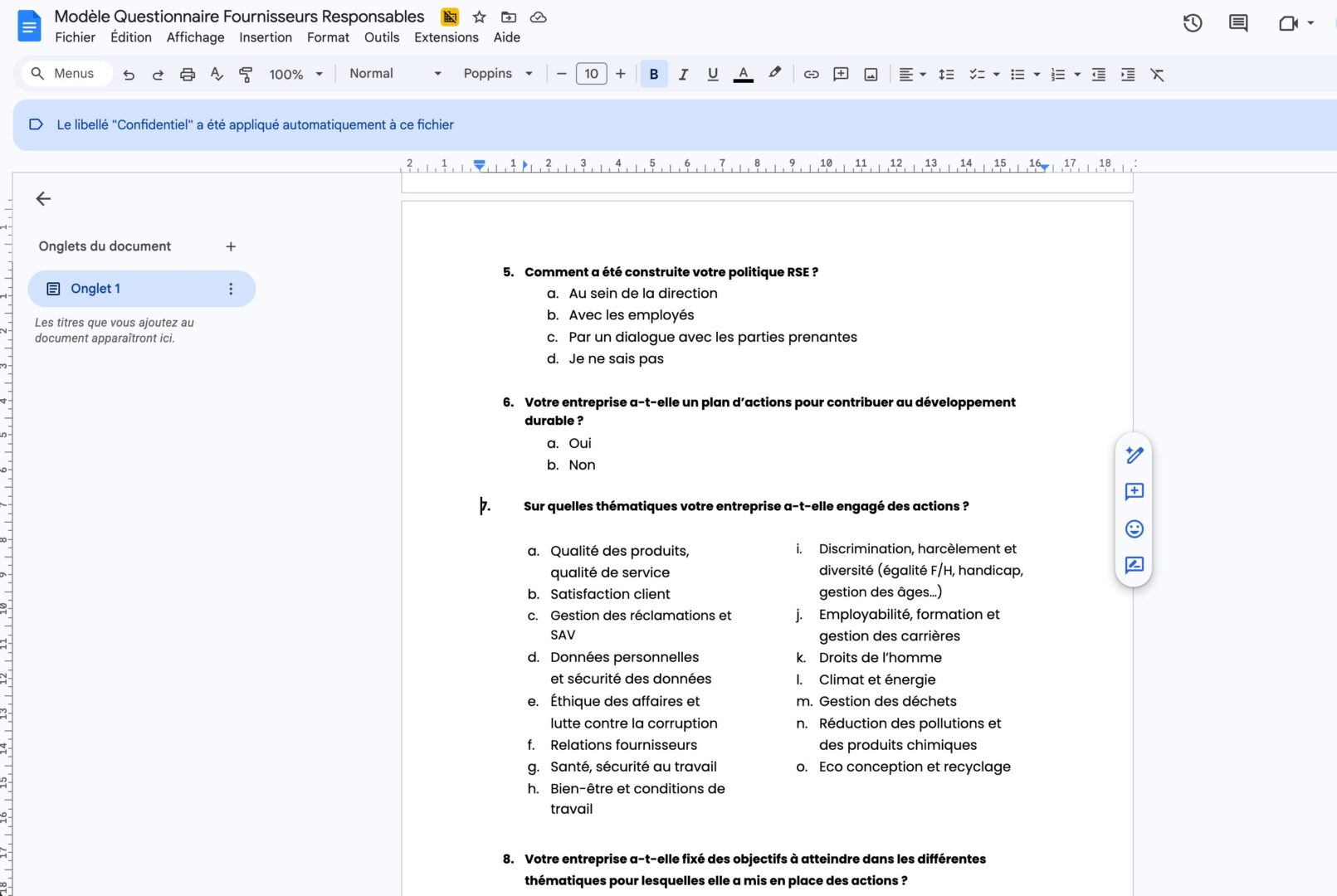 Vista previa de la plantilla de Cuestionario de Evaluación de Proveedores Responsables Weproc