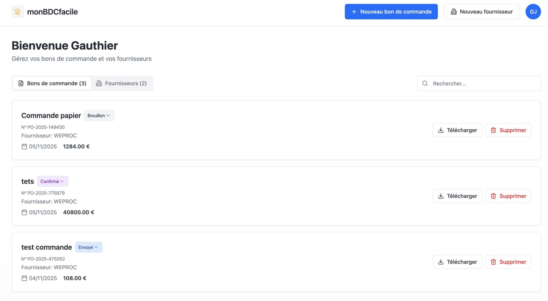 Vista previa de la herramienta monBDCfacile - Generador de órdenes de compra gratuito