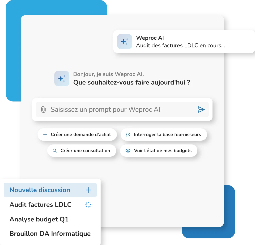 Weproc AI : assistant IA achats pour créer une demande, interroger les fournisseurs ou suivre les budgets